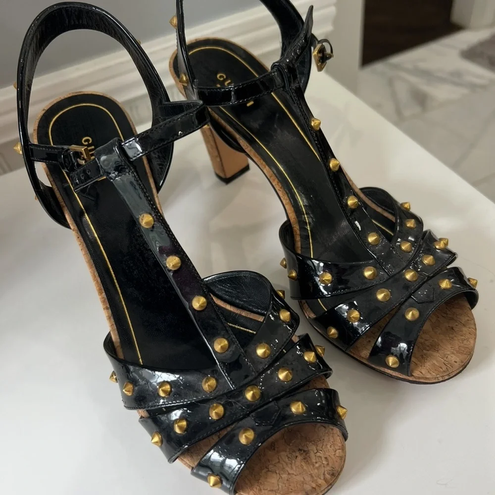 Gucci Black and Gold Studded Heels - Picture 2 of 5